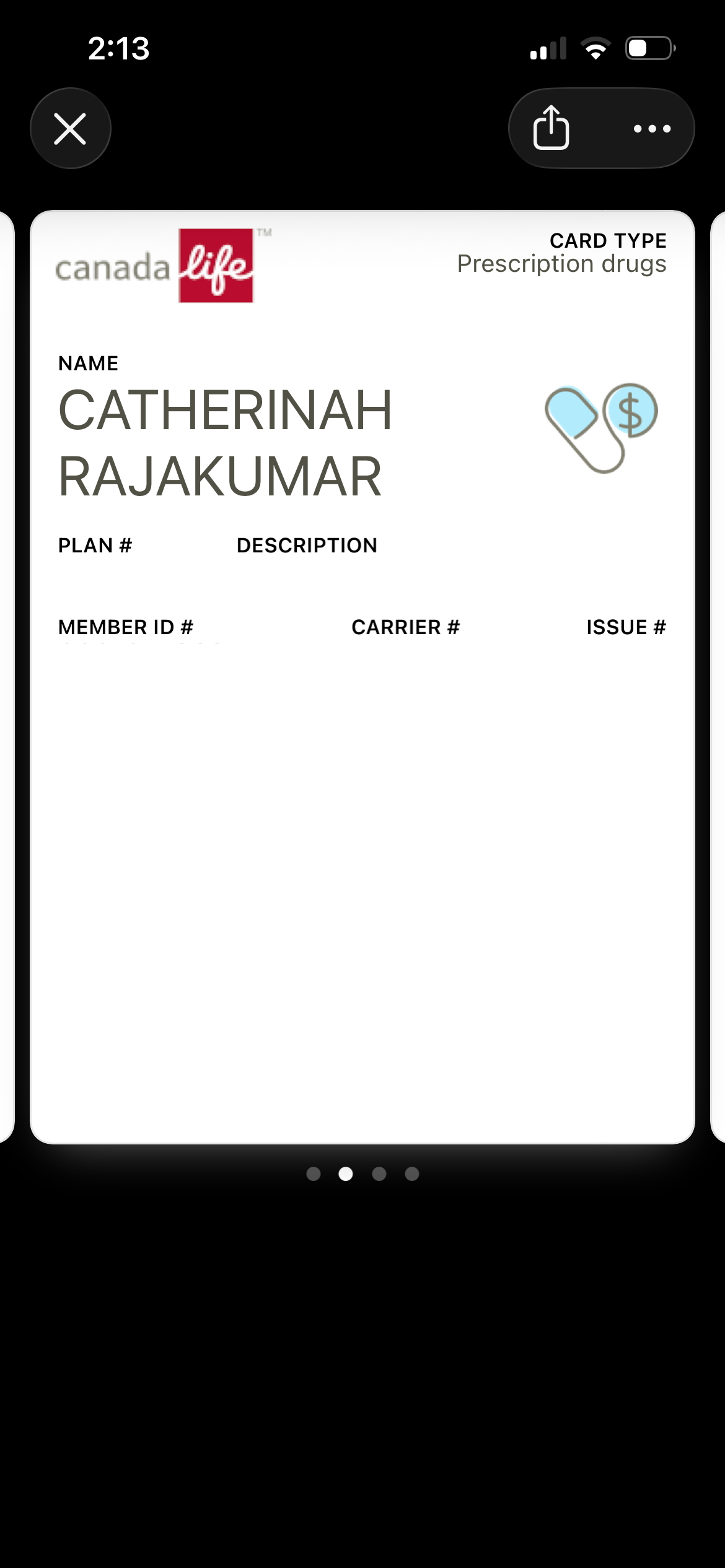 A Canada Life benefit card in Apple Wallet