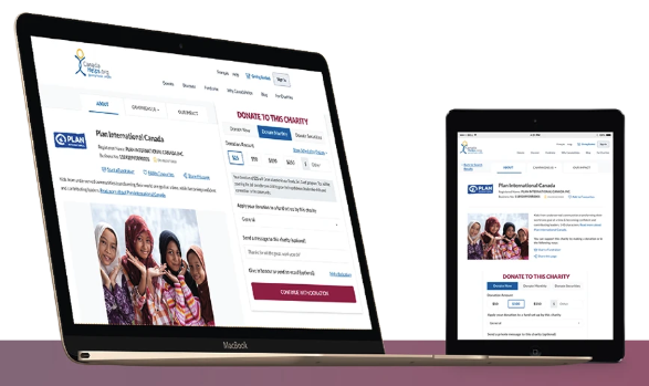 The redesigned Plan International Canada profile on desktop and tablet